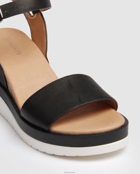 Kenzie mid heel wedges Jo Mercer Black Leather Footwear 6D6FN45