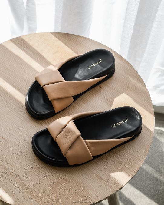 Valise flat slides Jo Mercer Beige Leather Footwear 6D6FN254